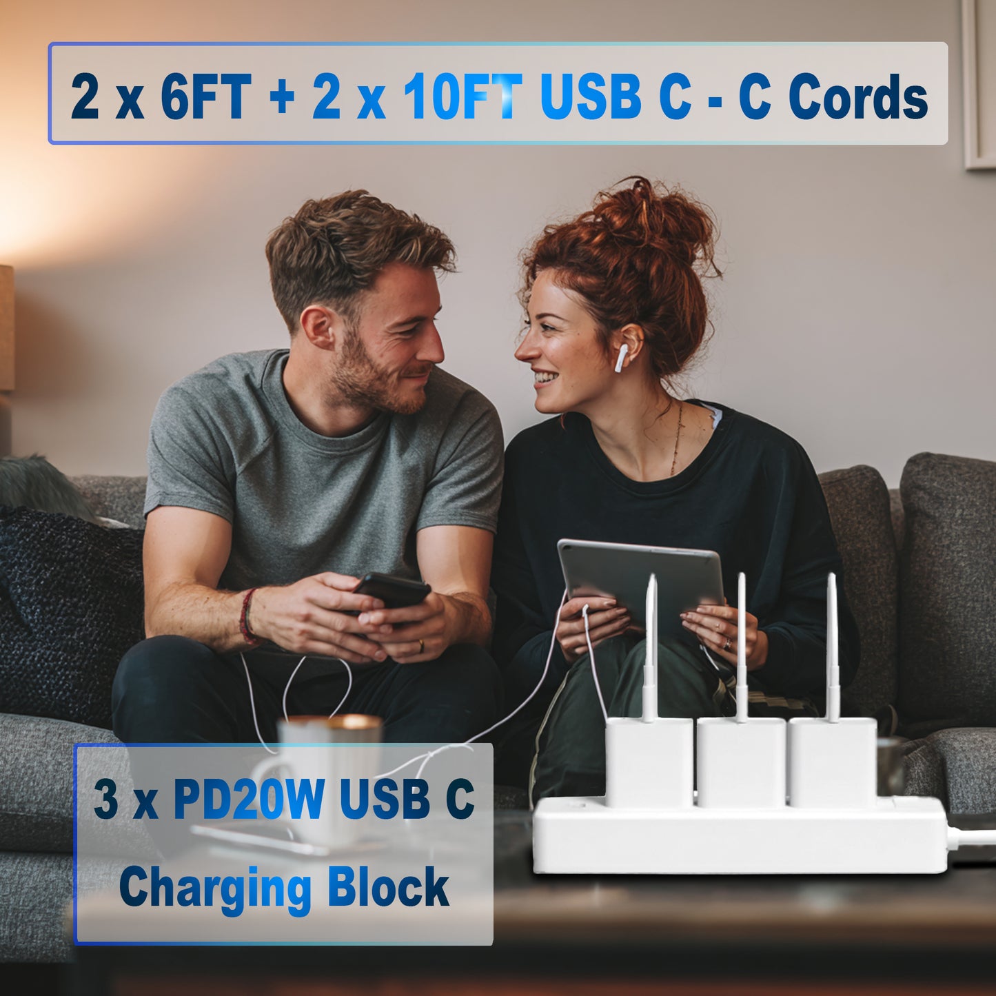 Zevolt USB C Charging Kit, 3 Wall Charger Blocks with 2 Pack 6ft and 2 Pack 10ft USB C to USB C Cables, Fast Charging Bundle